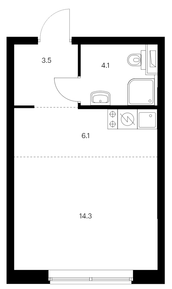 Квартира студия 28 м², 12/12 эт., ЖК «Шкиперский 19»